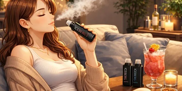 自宅でカクテルシーシャを楽しむ女性